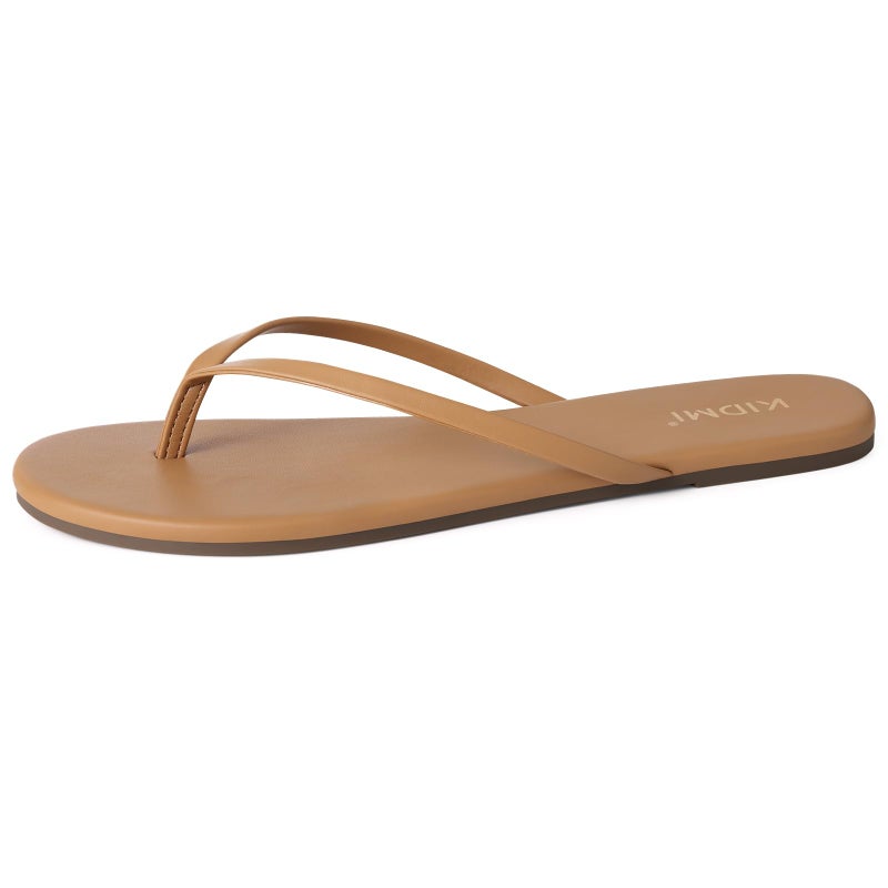 KIDMI Thong Flip Flops for Women - Memory Foam Summer Beach Sandals for Women - Vegan Leather Flat Sandals, Taupe EU 39 - Image 5