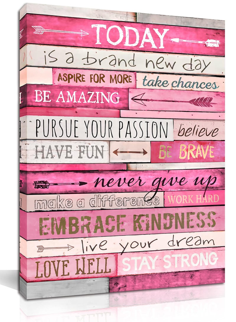 THRLVEART Pink Wall Decor - Inspirational Quotes Wall-Art - Motivational Bedroom Decor For Teen Girls - Office Gifts For Women With Framed Canvas Artwork Ready to Hang 15" W x 11.5" H - Image 1
