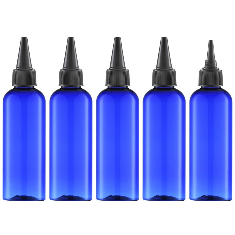 Tekson Tekson Hair Color Applicator Bottles, 5 Pack Refillable Squeeze Bottle, Empty Plastic Twist Top Cap Bottles (3.4 OZ, Blue)