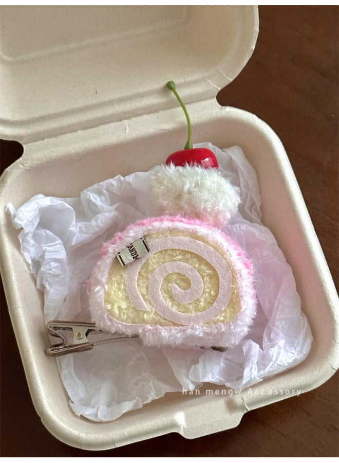 Fun Cute Plush Dessert House Necklace Pendant Cute Cake Cherry Accessories Sweet Strawberry Neck Jewelry-Specifications:Cherry Cake Curling Clip - Image 1