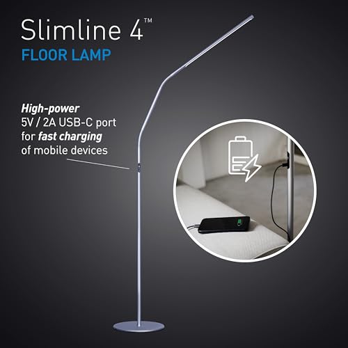Daylight Slimline 4 LED Floor Lamp 6000K 3200 Lux 4 Brightness Levels USBC Port for Fast Charging Sleek Design AntiGlare Shade Flexible Height Adjustment Ice Grey - Image 3
