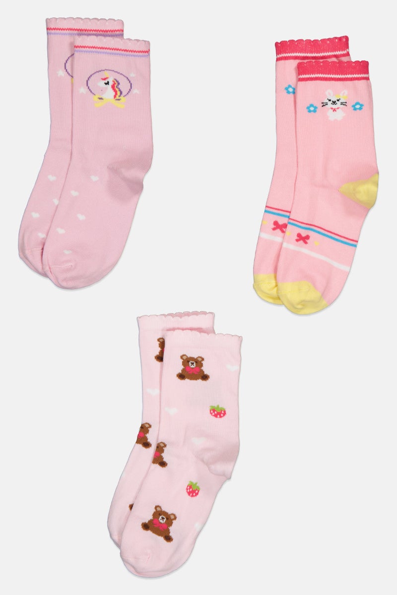 Joe Boxer Kids Girl 3 Pairs Graphic Print Crew Socks, Multicolor - Image 2
