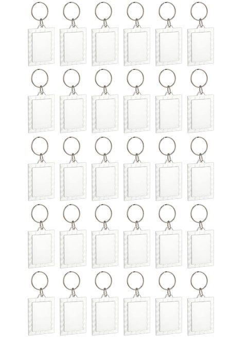 Acrylic Photo Frame Keychain Holder 30 Pieces DIY Photo Insert Keychain Clear Wave Style Acrylic Picture Keychains Frame Key Chain Snap-In Custom Insert Photo Keyring for Family Couple Pet Dog
