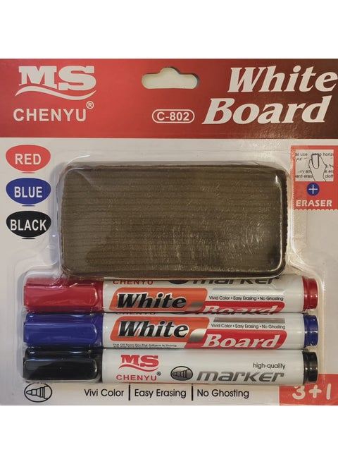 3-Piece White Board Marker Set Multicolour With Eraser
