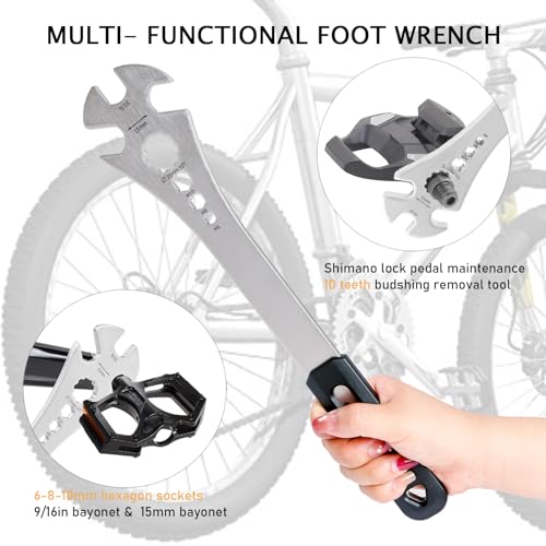groword 4 in 1 Bicycle Bike Pedal Wrench Bicycle Pedal Removal Tool with 320mm Extra Long Handle Multifunctional 15mm 9/16in MTB Pedal Removal Wrench and 6-8-10mm Hexagon Hole for Biking Maintenance & Repair - Image 3