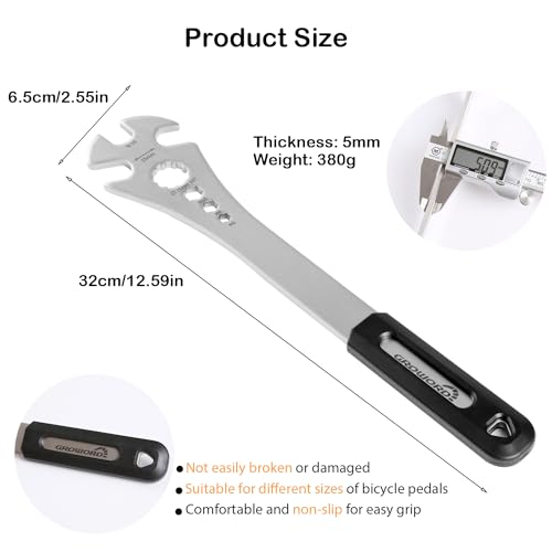 groword 4 in 1 Bicycle Bike Pedal Wrench Bicycle Pedal Removal Tool with 320mm Extra Long Handle Multifunctional 15mm 9/16in MTB Pedal Removal Wrench and 6-8-10mm Hexagon Hole for Biking Maintenance & Repair - Image 4