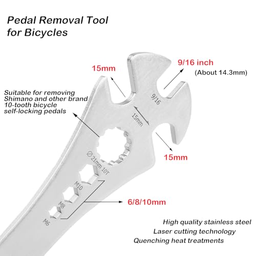 groword 4 in 1 Bicycle Bike Pedal Wrench Bicycle Pedal Removal Tool with 320mm Extra Long Handle Multifunctional 15mm 9/16in MTB Pedal Removal Wrench and 6-8-10mm Hexagon Hole for Biking Maintenance & Repair - Image 2