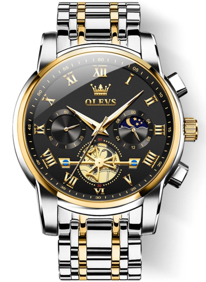 OLEVS - Watches For Men Fashion Stainless Steel Quartz Chronograph Water Resistant Watch 42mm 2859Gold and Silver - Image 1