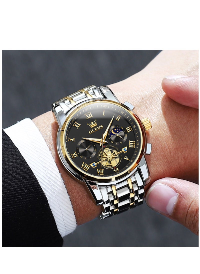 OLEVS - Watches For Men Fashion Stainless Steel Quartz Chronograph Water Resistant Watch 42mm 2859Gold and Silver - Image 1