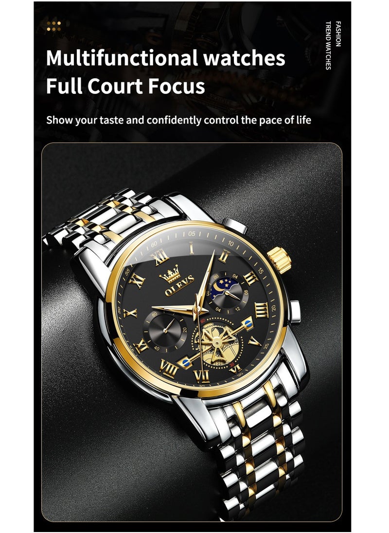 OLEVS - Watches For Men Fashion Stainless Steel Quartz Chronograph Water Resistant Watch 42mm 2859Gold and Silver - Image 1