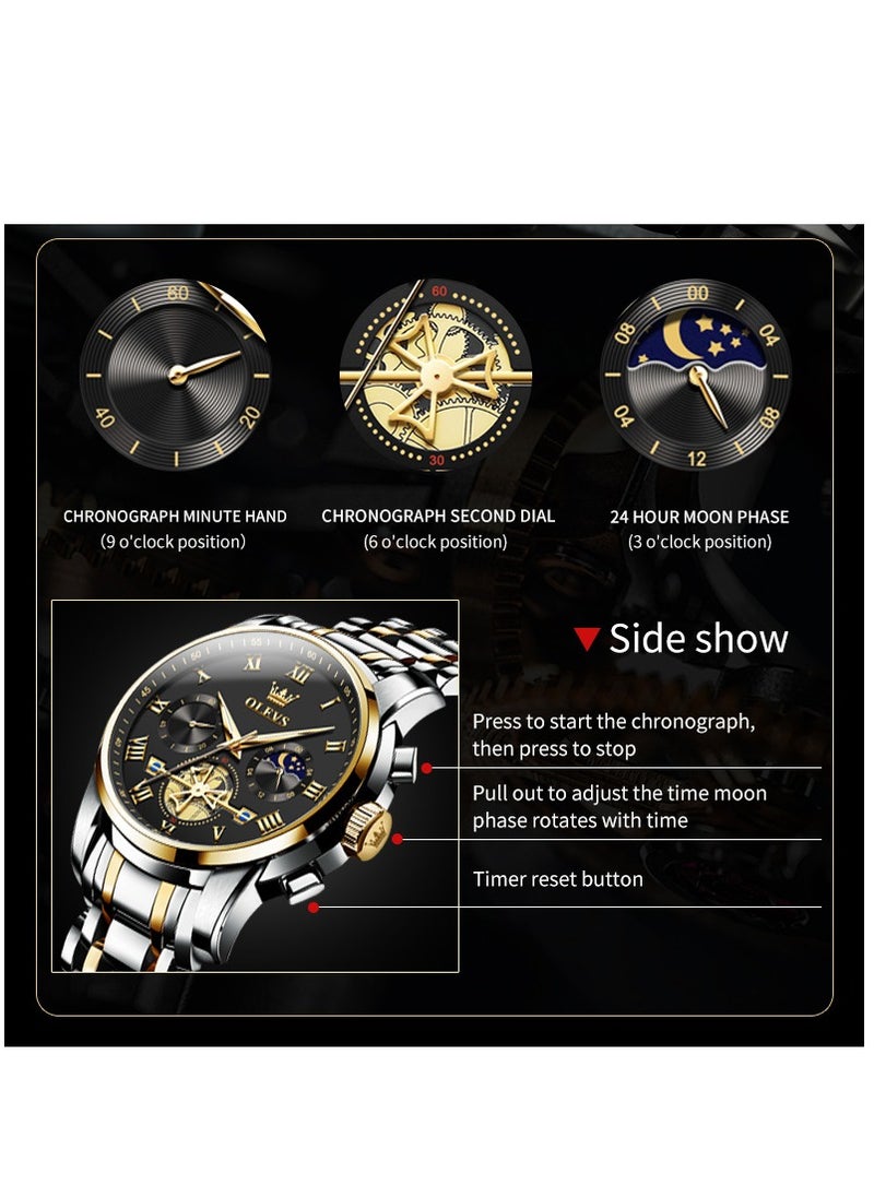 OLEVS - Watches For Men Fashion Stainless Steel Quartz Chronograph Water Resistant Watch 42mm 2859Gold and Silver - Image 1