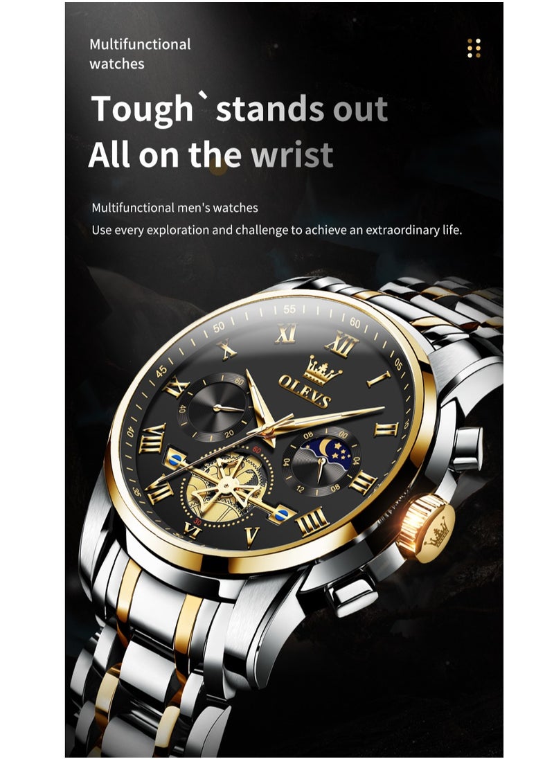 OLEVS - Watches For Men Fashion Stainless Steel Quartz Chronograph Water Resistant Watch 42mm 2859Gold and Silver - Image 1