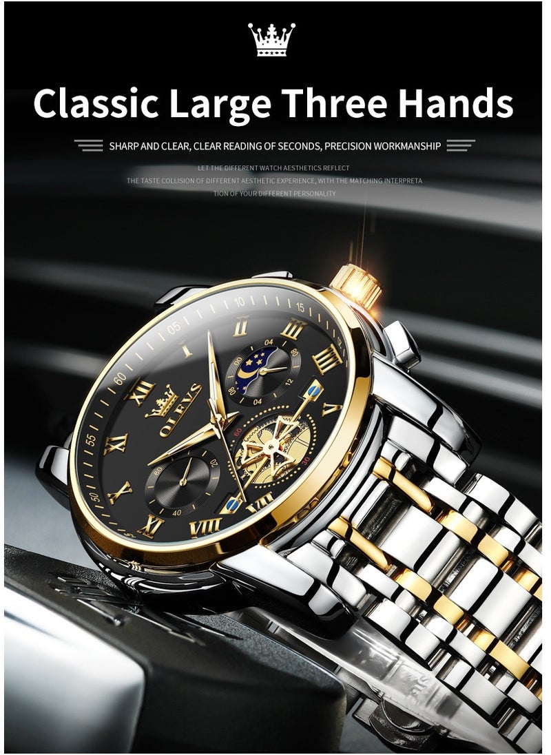OLEVS - Watches For Men Fashion Stainless Steel Quartz Chronograph Water Resistant Watch 42mm 2859Gold and Silver - Image 1