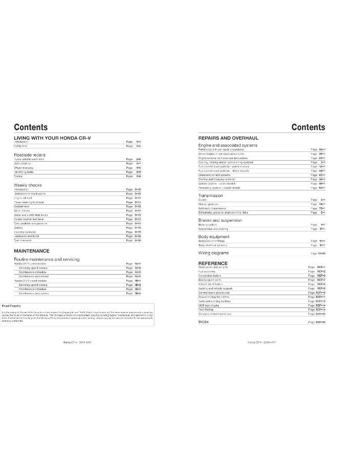 Honda CR-V Petrol & Diesel (02 - 06) Haynes Repair Manual  - Image 4
