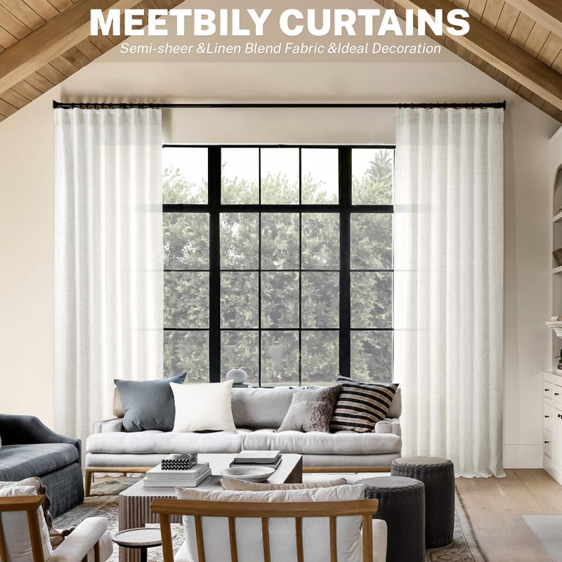 MEETBILY Ivory Linen Curtains 108 Inches Long for Living Room 2 Panel Set Cream White Back Tab Semi Sheer Linen Drapes Neutral Farmhouse Light Filtering Curtains Ceiling to Floor for Large Window 9FT - Image 5
