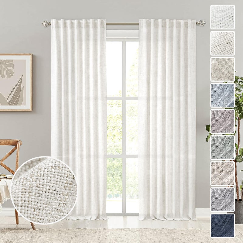 MEETBILY Ivory Linen Curtains 108 Inches Long for Living Room 2 Panel Set Cream White Back Tab Semi Sheer Linen Drapes Neutral Farmhouse Light Filtering Curtains Ceiling to Floor for Large Window 9FT - Image 1