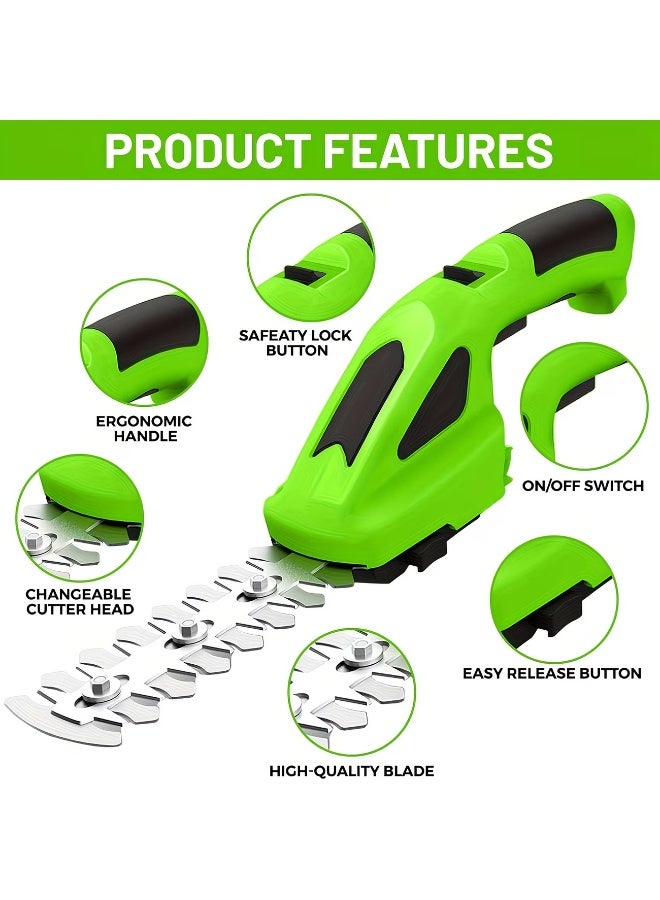 M MIAOYAN 2 in 1 Cordless Electric Grass Shears, Rechargeable Lithium Battery Handheld Hedge Trimmer with Interchangeable Blades, Portable Lightweight Garden Grass Cutting Tool for Lawn Bush Pruning - Image 4