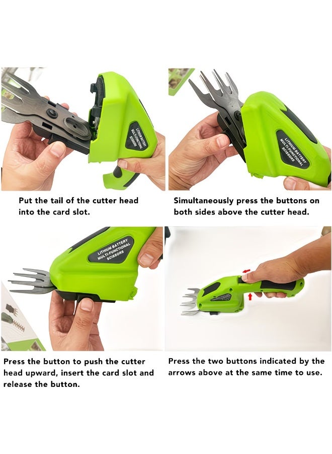 M MIAOYAN 2 in 1 Cordless Electric Grass Shears, Rechargeable Lithium Battery Handheld Hedge Trimmer with Interchangeable Blades, Portable Lightweight Garden Grass Cutting Tool for Lawn Bush Pruning - Image 3
