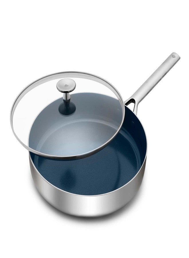 Blue Diamond Cookware Tri-Ply Stainless Steel Ceramic Nonstick, 3.75QT Saute Pan Jumbo Cooker with Lid, PFAS-Free, Multi Clad, Induction, Dishwasher Safe, Oven Safe, Silver - Image 1