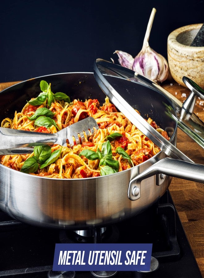 Blue Diamond Cookware Tri-Ply Stainless Steel Ceramic Nonstick, 3.75QT Saute Pan Jumbo Cooker with Lid, PFAS-Free, Multi Clad, Induction, Dishwasher Safe, Oven Safe, Silver - Image 2