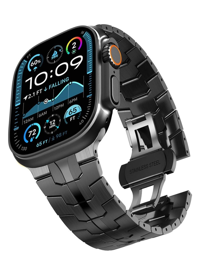 TIGER Stainless Steel Strap for iWatch 49mm, 46mm, 45mm, 44mm, 42mm – Black Replacement Band for Apple Watch Ultra 3, Ultra 2, Ultra, Series 10, 9, 8, 7, SE, 6, 5, 4, 3, 2, 1 – Durable, Sleek, and Adjustable - Image 1