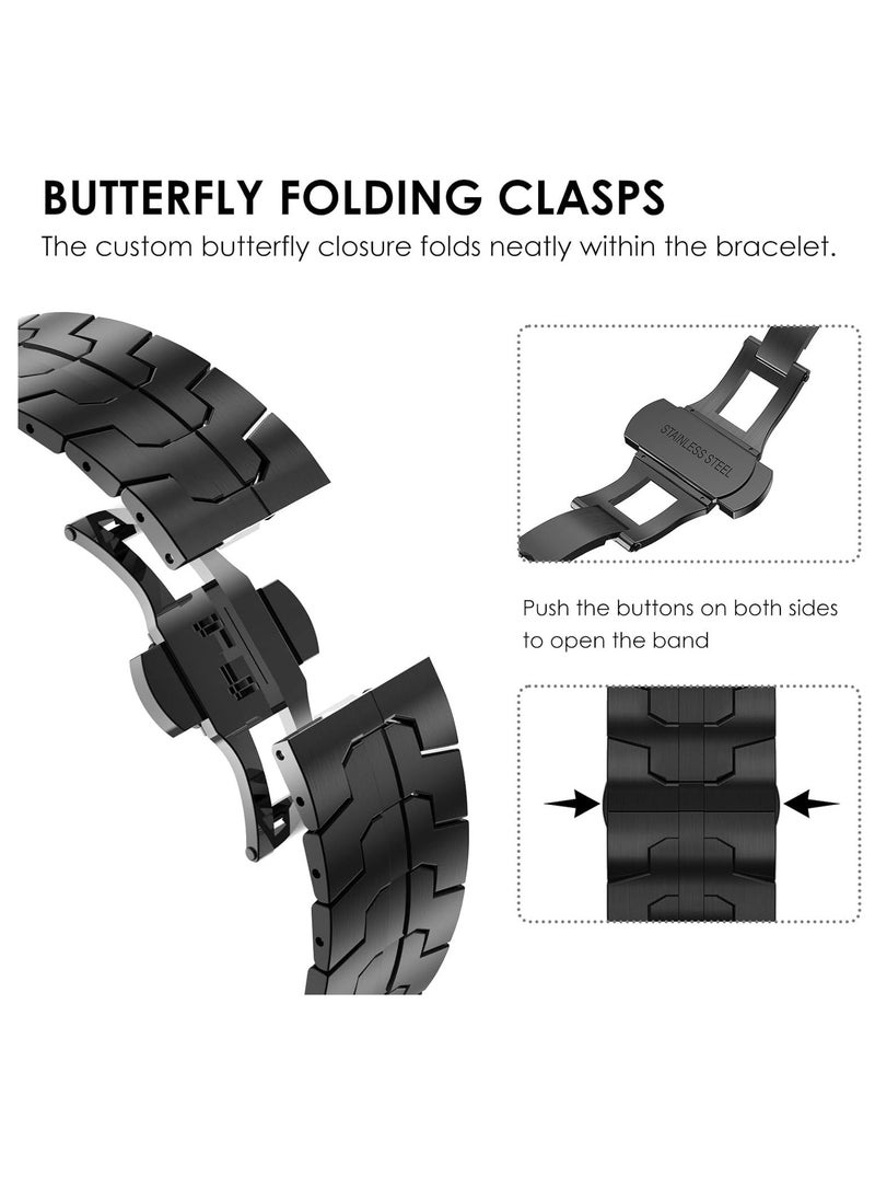 TIGER Stainless Steel Strap for iWatch 49mm, 46mm, 45mm, 44mm, 42mm – Black Replacement Band for Apple Watch Ultra 3, Ultra 2, Ultra, Series 10, 9, 8, 7, SE, 6, 5, 4, 3, 2, 1 – Durable, Sleek, and Adjustable - Image 3