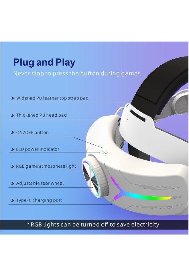 حزام رأس RGB، حزام رأس مريح بسعة 8000 مللي أمبير متوافق مع ملحقات ميتا كويست 3، حزمة بطارية بديلة للحزام النخبة لدعم معزز وزيادة وقت اللعب في الواقع الافتراضي. - Image 2