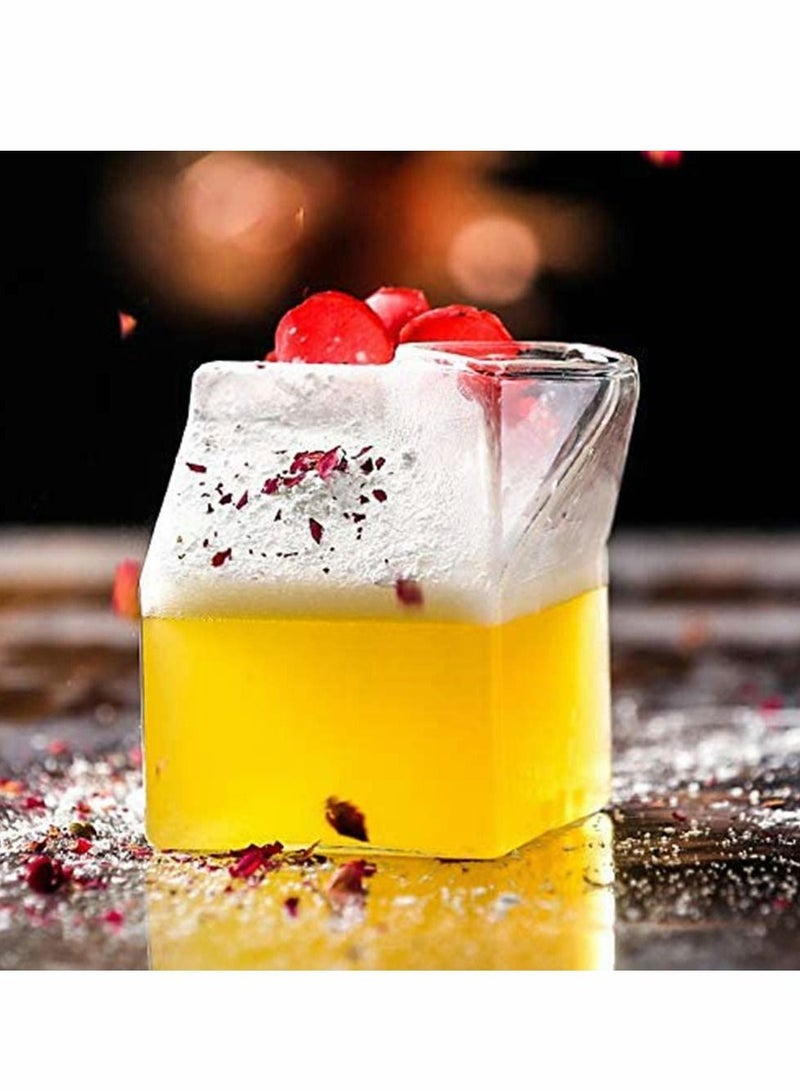 Excefore Half Pint Creamer Glass Mini Milk Carton Container 12 Ounce Water Glass Cup Milk Creamer Box Clear Mini Creamer Glass, Milk Carton Container Creamer Pitcher - Image 2