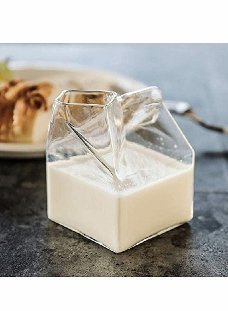 Excefore Half Pint Creamer Glass Mini Milk Carton Container 12 Ounce Water Glass Cup Milk Creamer Box Clear Mini Creamer Glass, Milk Carton Container Creamer Pitcher - Image 3