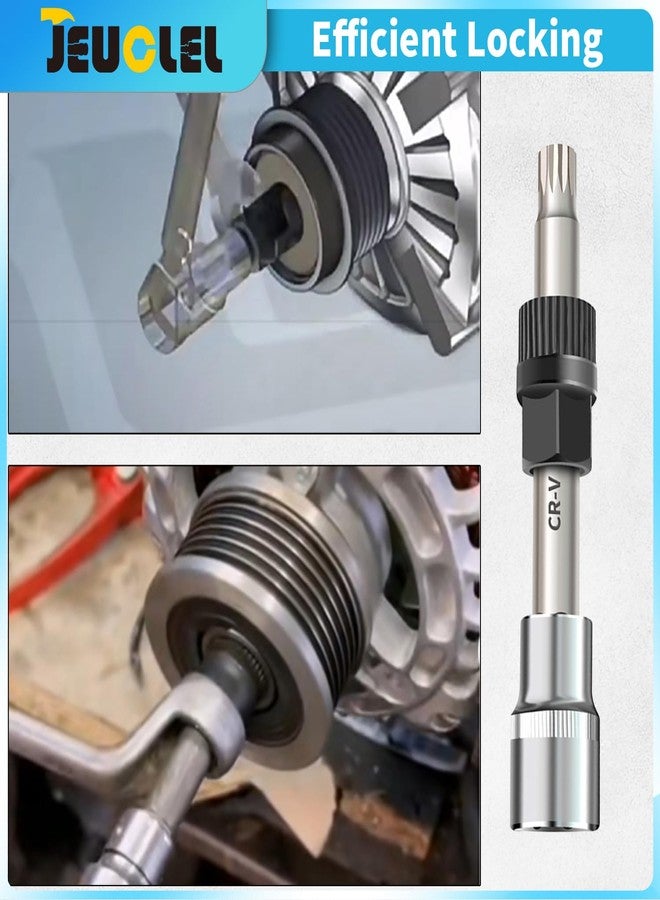 JEUCLEL مفتاح مولد كهربائي JEUCLEL 1/2"Dr M10، مثقاب مقبس بكرة المولد 33 سنًا، مقبس أداة بكرة فك توصيل المولد بطرف 10 مم × 12 مم للتركيب الدقيق وإزالة بكرات السيارات - Image 2