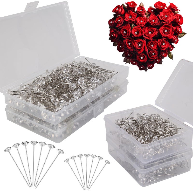 CZBRO 800 Pcs Corsage Bouquet Pins 1.5 inch and 2 inch Crystal Diamond Pins Rhinestone Brooch Floral Straight Head Pins Clear Flower Bouquet Diamond Pins for Bouquets Wedding Bridal Anniversaries DIY Craft - Image 1