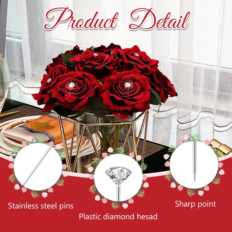 CZBRO 800 Pcs Corsage Bouquet Pins 1.5 inch and 2 inch Crystal Diamond Pins Rhinestone Brooch Floral Straight Head Pins Clear Flower Bouquet Diamond Pins for Bouquets Wedding Bridal Anniversaries DIY Craft - Image 3