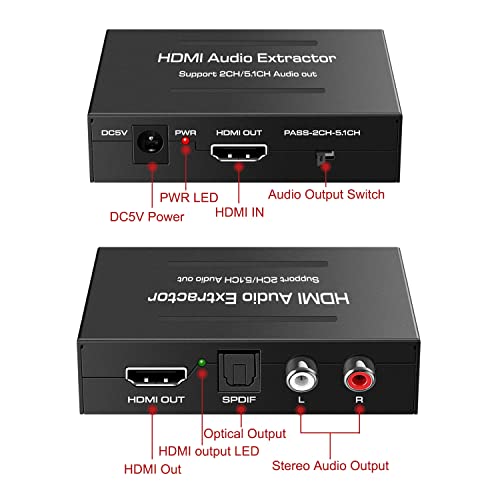 Dacimora HDMI Audio Extractor,HDMI Audio Converter to 3.5mm AUX Audio/Optical 5.1 CH/4k UHD Supports HDCP Dolby Digital DTS 5.1 PCM - Image 2