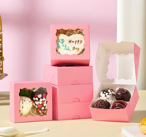 RomanticBaking 3 ¼" x 3 ¼" x 1 ½" 50PCS Chocolate Truffle Boxes for 4，Cookies Boxes Soap Boxes Donut Boxes Macaron Boxes Mini Bakery Boxes with Window Brownie Box - Image 4