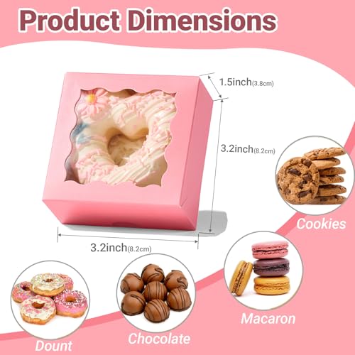RomanticBaking 3 ¼" x 3 ¼" x 1 ½" 50PCS Chocolate Truffle Boxes for 4，Cookies Boxes Soap Boxes Donut Boxes Macaron Boxes Mini Bakery Boxes with Window Brownie Box - Image 3