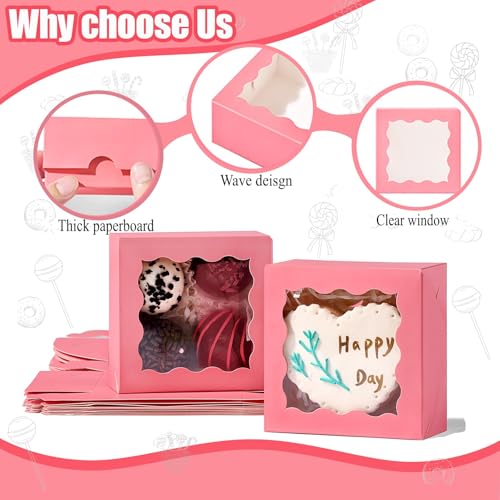 RomanticBaking 3 ¼" x 3 ¼" x 1 ½" 50PCS Chocolate Truffle Boxes for 4，Cookies Boxes Soap Boxes Donut Boxes Macaron Boxes Mini Bakery Boxes with Window Brownie Box - Image 2