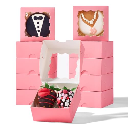 RomanticBaking 3 ¼" x 3 ¼" x 1 ½" 50PCS Chocolate Truffle Boxes for 4，Cookies Boxes Soap Boxes Donut Boxes Macaron Boxes Mini Bakery Boxes with Window Brownie Box - Image 1