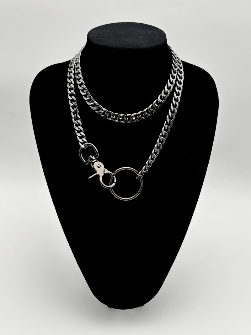 paloli Women's Slip Chain Necklace, Adjustable O-Ring Layered Slip Chain Choker Collar for Women, Gunmetal, Silver, Gold, Iridescent Cuban Chain Jewelry, Y-Necklace with Loop Pendant (Gunmetal) - Image 2