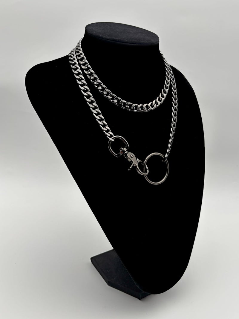 paloli Women's Slip Chain Necklace, Adjustable O-Ring Layered Slip Chain Choker Collar for Women, Gunmetal, Silver, Gold, Iridescent Cuban Chain Jewelry, Y-Necklace with Loop Pendant (Gunmetal) - Image 4