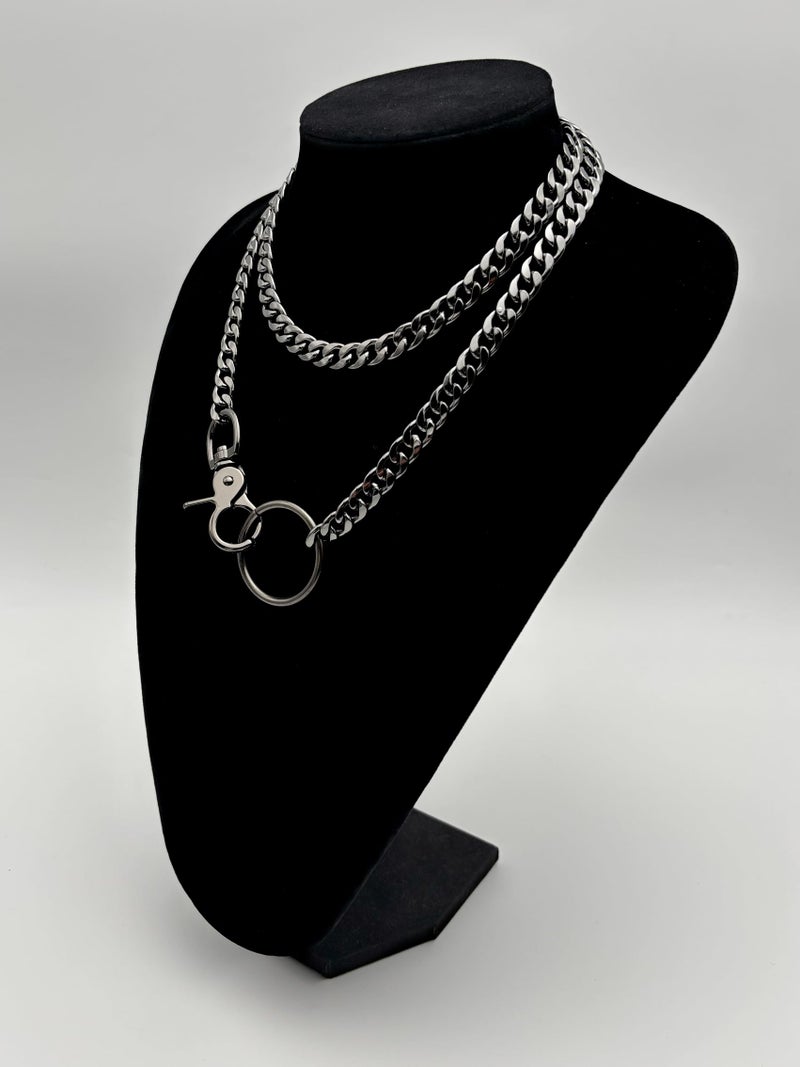 paloli Women's Slip Chain Necklace, Adjustable O-Ring Layered Slip Chain Choker Collar for Women, Gunmetal, Silver, Gold, Iridescent Cuban Chain Jewelry, Y-Necklace with Loop Pendant (Gunmetal) - Image 3