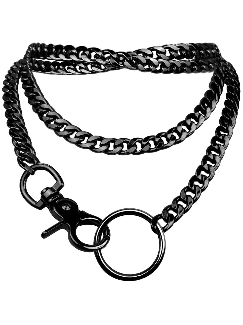 paloli Women's Slip Chain Necklace, Adjustable O-Ring Layered Slip Chain Choker Collar for Women, Gunmetal, Silver, Gold, Iridescent Cuban Chain Jewelry, Y-Necklace with Loop Pendant (Gunmetal) - Image 1