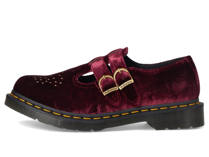 Dr. Martens Womens Vegan 8065 Velvet Mary Jane Shoe, Cherry Red, 7 - Image 4