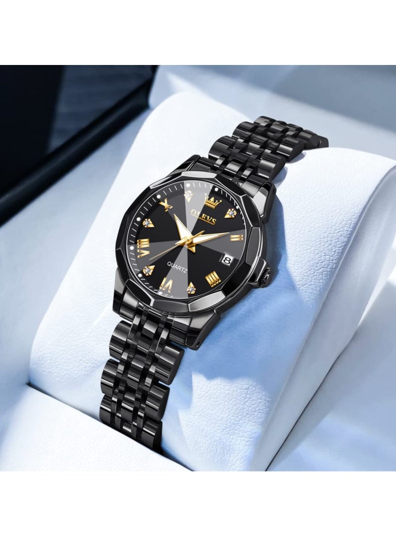 أوليفز ساعة نسائية موضة فستان الماس ساعة نسائية انالوج كوارتز ستانلس ستيل مقاوم للماء تاريخ مضيء ساعة بلونين - Image 2