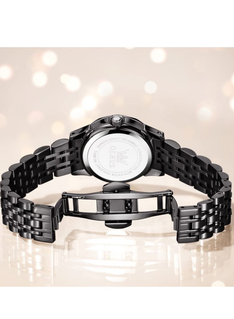 أوليفز ساعة نسائية موضة فستان الماس ساعة نسائية انالوج كوارتز ستانلس ستيل مقاوم للماء تاريخ مضيء ساعة بلونين - Image 4