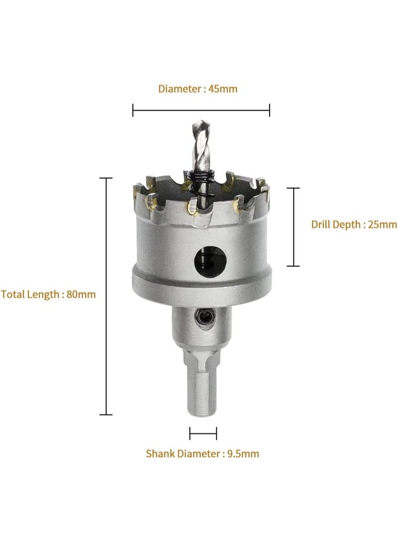 RNS TCT Hole Saw ECO 45 mm, TCT Metal Core Cutter with Pilot Drill, Arbor and Hex Key for Precision Steel, Sheet Metal and Industrial Drilling - Image 3