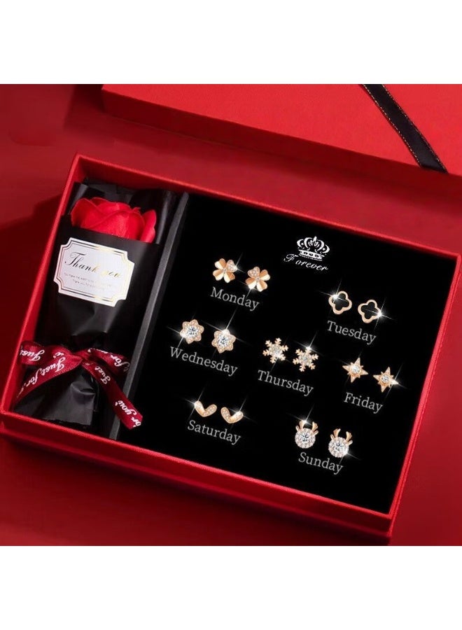 KUYING New Fashionable And Versatile Niche Design One Week Earring Set Gift Box