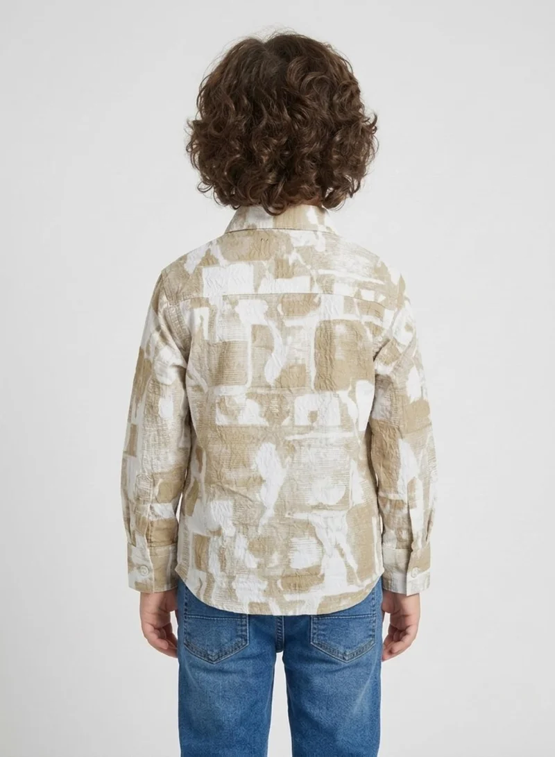 babyqlo Boys Beige Abstract Printed Casual Shirt