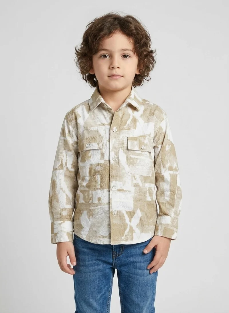 babyqlo Boys Beige Abstract Printed Casual Shirt