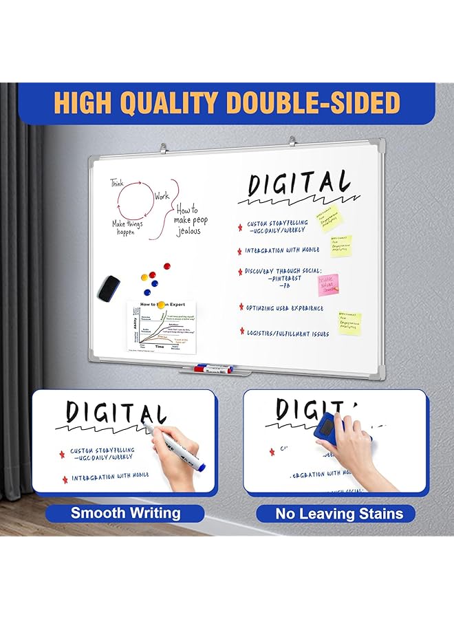 erorex Whiteboard Magnetic 90X120Cm Wall Mounted White Board With Pen Tray Mountable Dry Erase Wipe Whiteboards For Home Office School Notice Board With 3 Markers 6 Magnets 1 Eraser  - Image 3