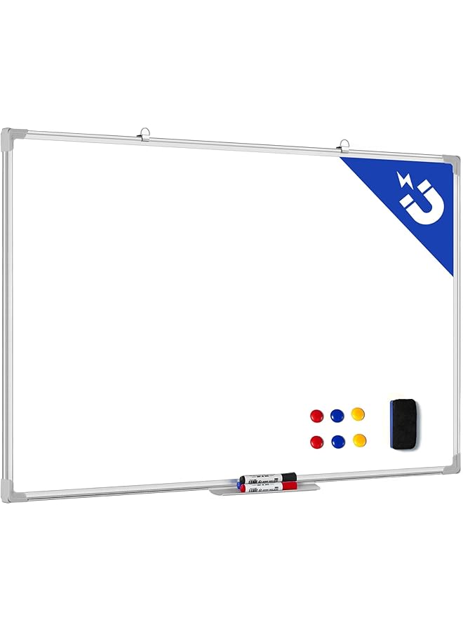 erorex Whiteboard Magnetic 90X120Cm Wall Mounted White Board With Pen Tray Mountable Dry Erase Wipe Whiteboards For Home Office School Notice Board With 3 Markers 6 Magnets 1 Eraser  - Image 1